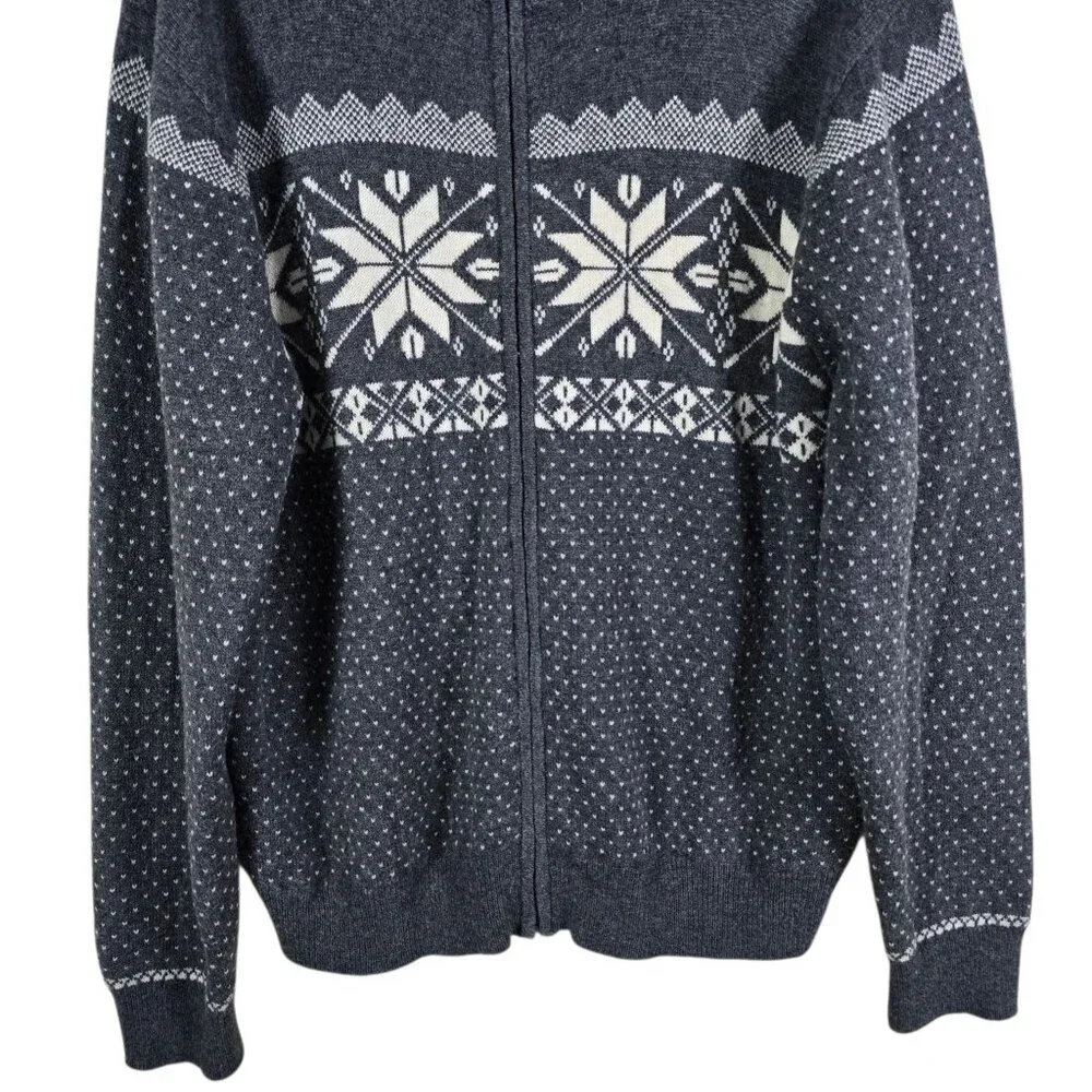Cremieux Mens Gray Lambswool Nordic Fair Isle Full Zip Cardigan Sweater XXL